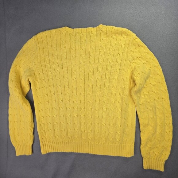 Ralph Lauren Sweater Womens XL Yellow Cable Knit V Neck Cotton Pony Pullover - Picture 9 of 10